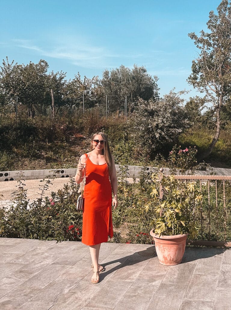 Jillian travel and wellness influencer wine tasting in Italy at Petrillo winery 