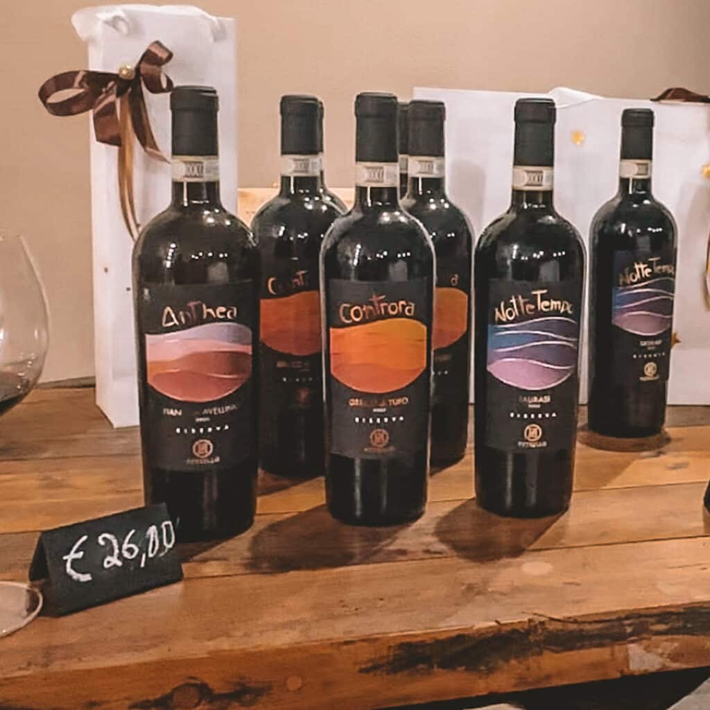 reserve bottles of wine at Petrillo at a wine tasting in Italy