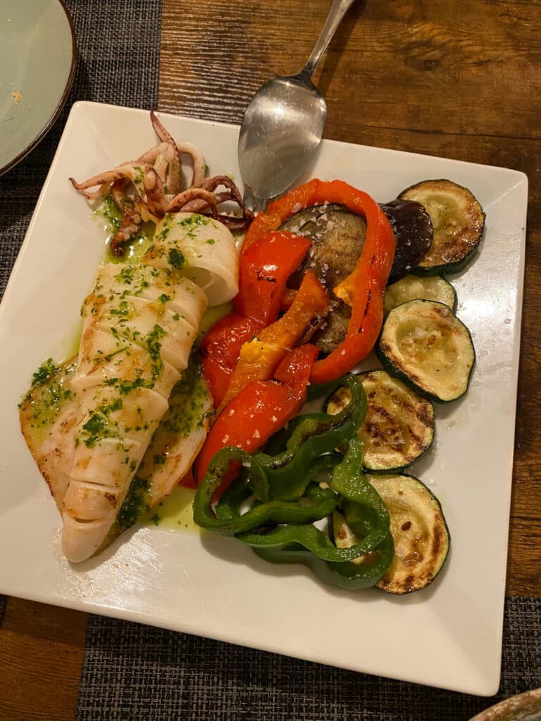 grilled squid and vegetables from Taberna La Indigna - Madrid, Spain
